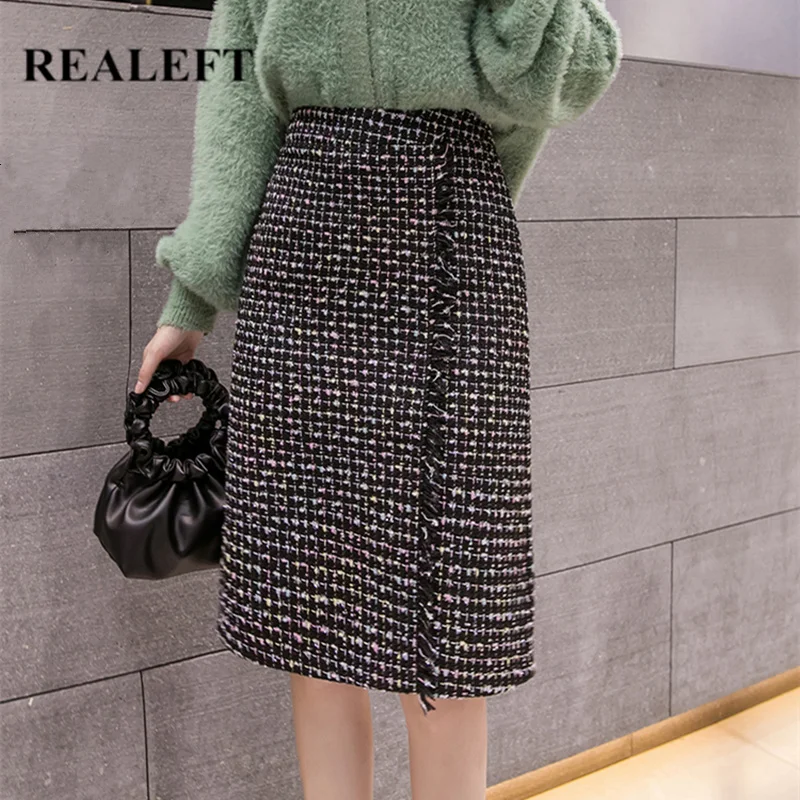 REALEFT 2019 новая осенне-зимняя винтажная женская одежда миди юбки OL Стиль Высокая