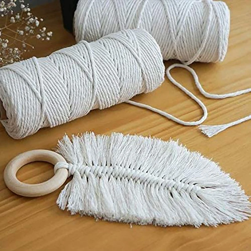

Macrame Cord Natural Cotton Rope 3mm with Wood Ring Wood Stick for DIY Teether Macrame Kit Wall Hanging Plant Hanger