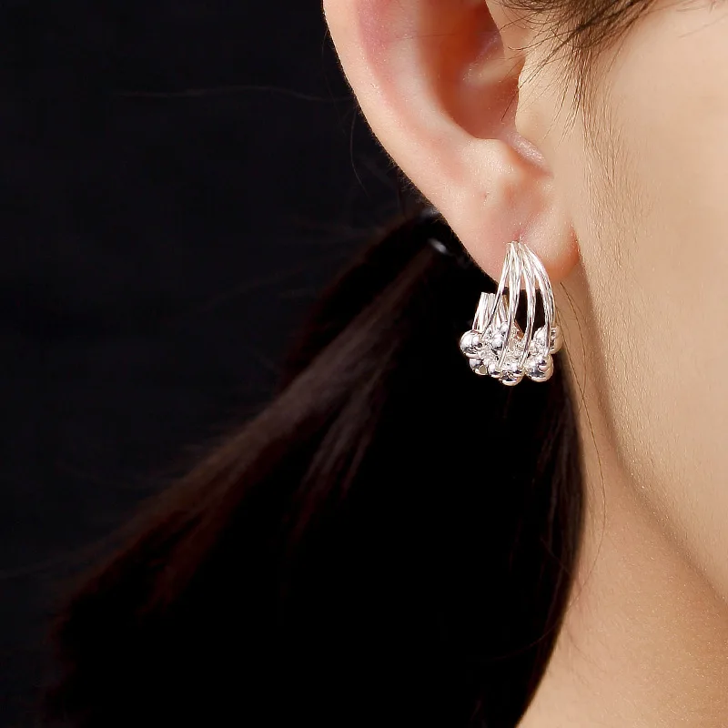 V.YA 925 Sterling Silver Round Beads Earring for Women Girl Elegant Dangle Hoop Ear Pendant Earrings Fashion Jewelry | Украшения и