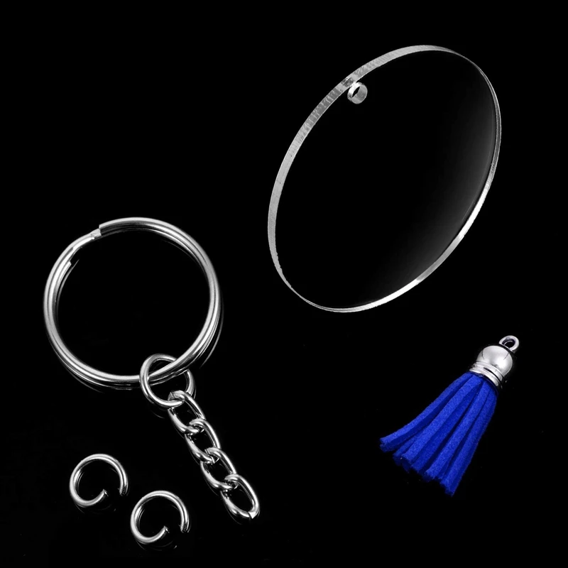 Акриловый прозрачный диск круглая цепочка для ключей брелок с кисточкой