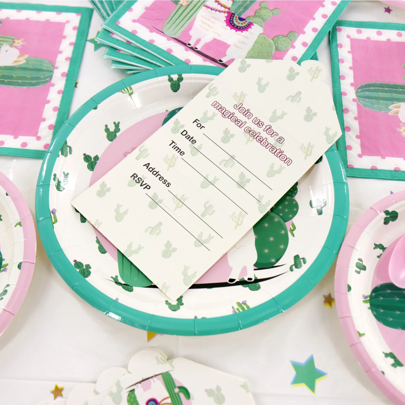 Лама Альпака кактус одноразовая посуда набор бумажные тарелки и стаканы