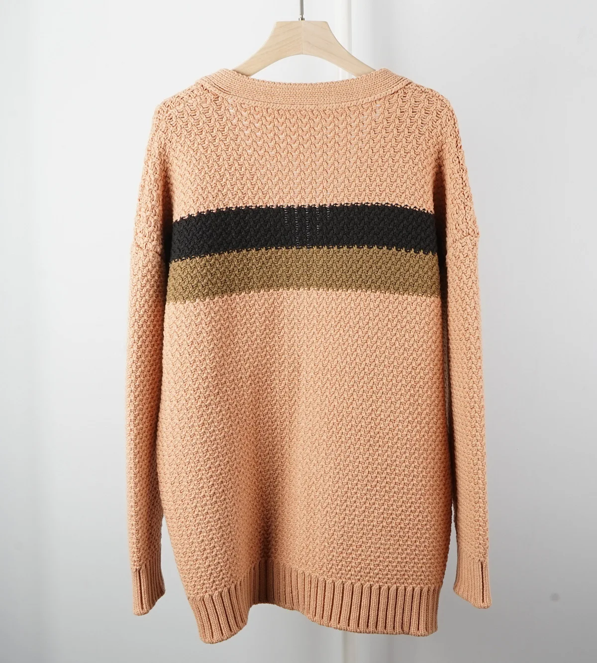 

Autumn Winter Women V-neck Sweater Loose Color Patchwork Long Sleeve Single Breasted Female Casual Knit Coat and Cardigans