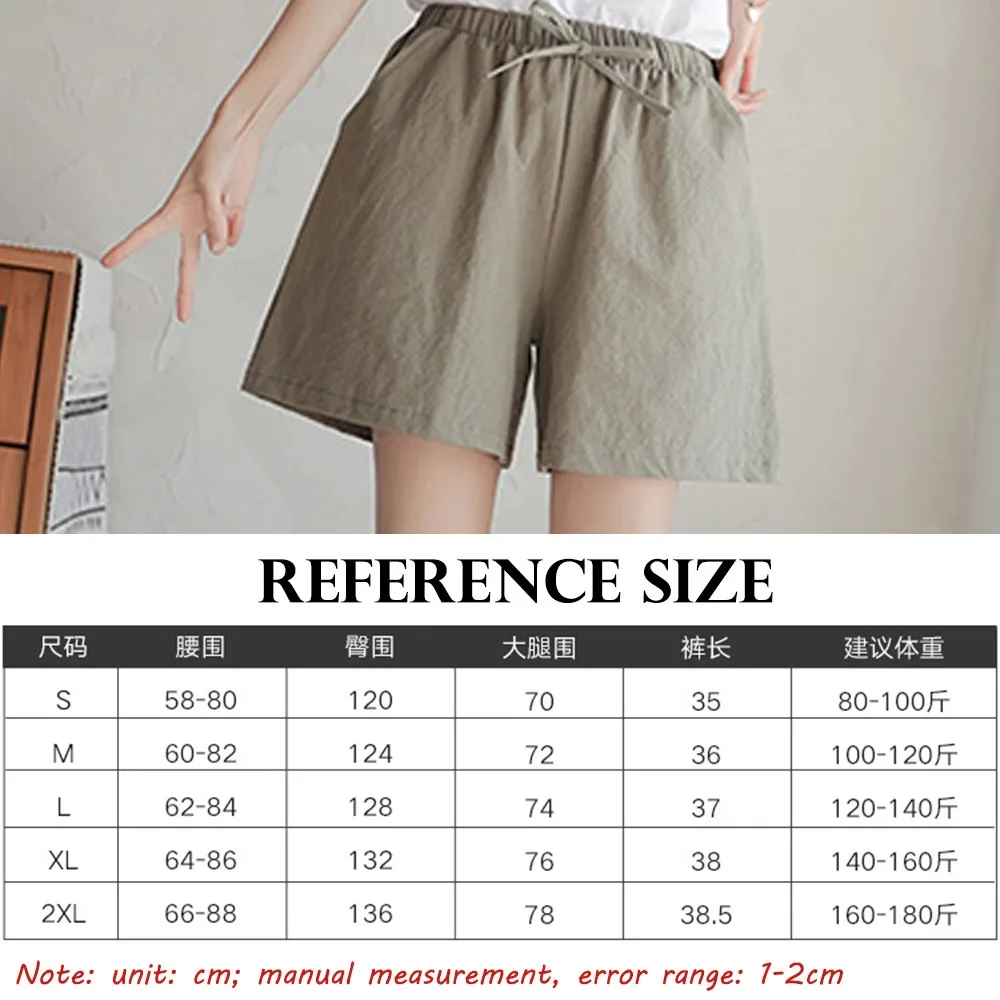 

Women'S Cotton Shorts Hot Pants Summer High Waist Loose Casual Cotton Linen Shorts Solid Fashion Short Pants Wide-Legged Pants