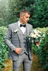Костюм для жениха, сине-серый клетчатый костюм, свадебное платье, платье для выпускного вечера, деловые костюмы, праздвечерние костюмы из 3 предметов (пиджак + жилет + брюки)