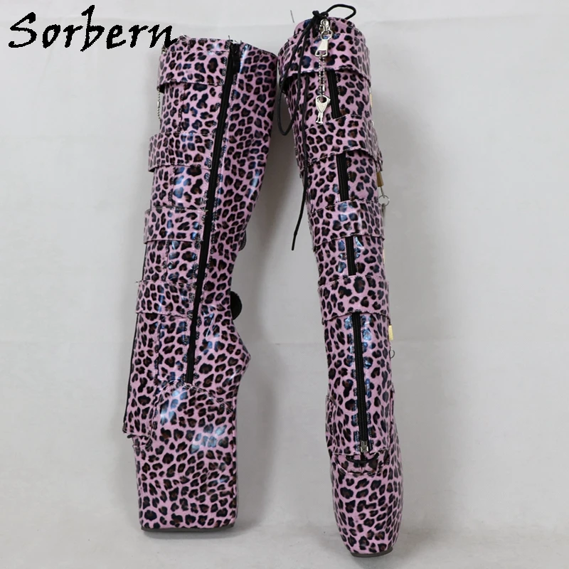 Sorbern Розовый Леопард-пуанты на каблуке женская обувь ботинки с замком до середины