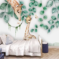 3d wallpaper for walls nordic minimalist photo mural leaf cute animal giraffe childrens bedroom decoration painting background