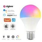 Умная лампа Tuya Zigbee E27 RGB + CW, светодиодсветильник освещение с несколькими интеллектуальными сценами, дистанционное управление через приложение, автоматизация Alexa Google Home