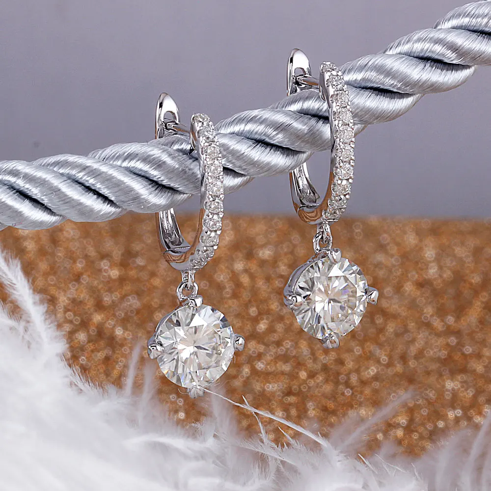Серьги-кольца DovEggs с муассанитом кольца из стерлингового серебра 925 пробы белым