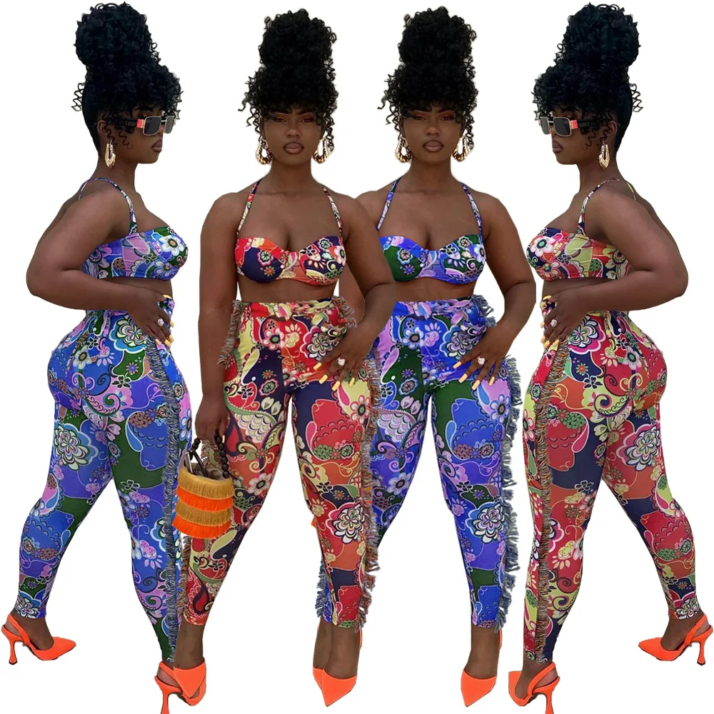 

Two Piece Set Women Summer Print Tank Bra Pencil Pants Sets Sexy Matching Set Fashion Streetwear Wholesale Itimes Dropshipping