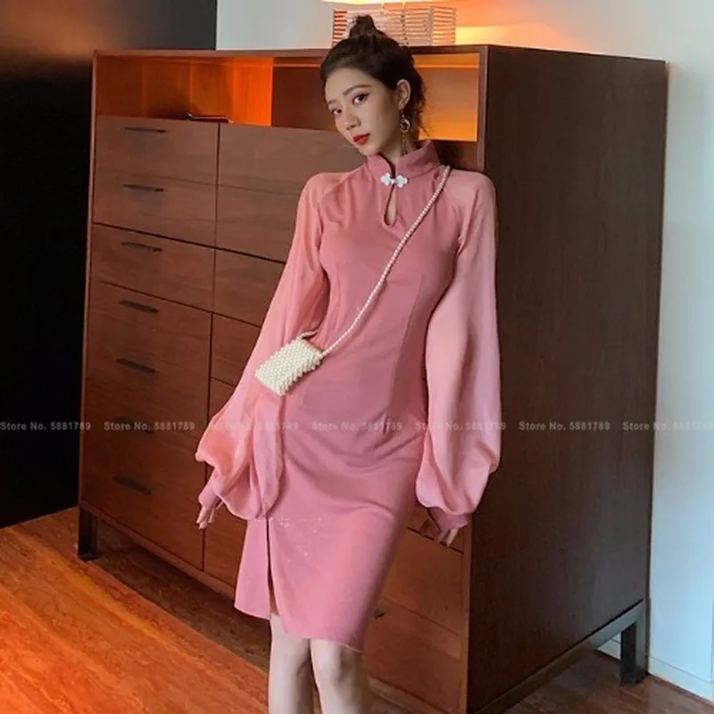 

Vrouwen Vintage Elegante Koreaanse Stijl Mouwloze Qipao Sexy Club Bar Bodycon Chinese Retro Print Slanke Cheongsam Party Mini Ju