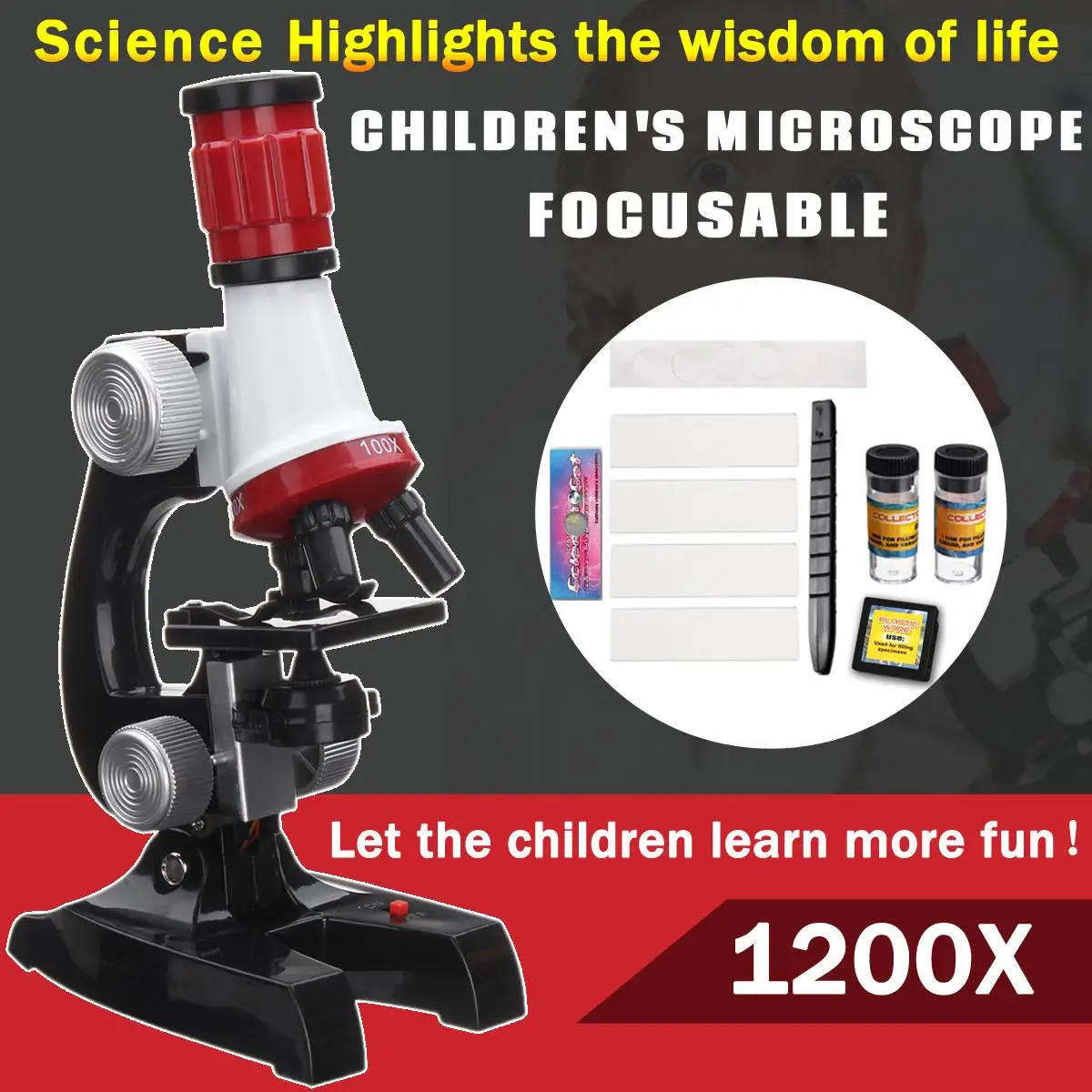 

Zeast Kids Toy Monocular 100X 400X 1200X Microscope +12x Prepared Microscope Slides Plant Animalia Specimen Biology Educational