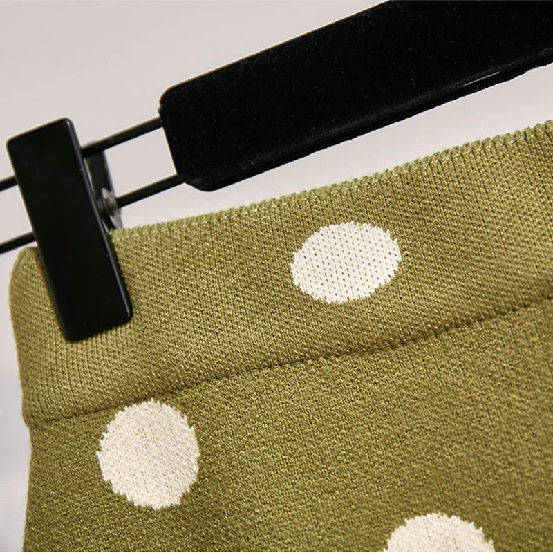 Women's Polka Dot Knit Skirt Autumn Winter Female Korean High Waist Split Step Skirt Thick Knit Long Skirt Hip Skirt New ML279