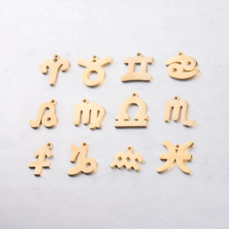 

Stainless Steel Twelve Zodiac Charms DIY Making Jewelry Metal Constellation Pendant Charms Mirror Polished Wholesale 12pcs/lot