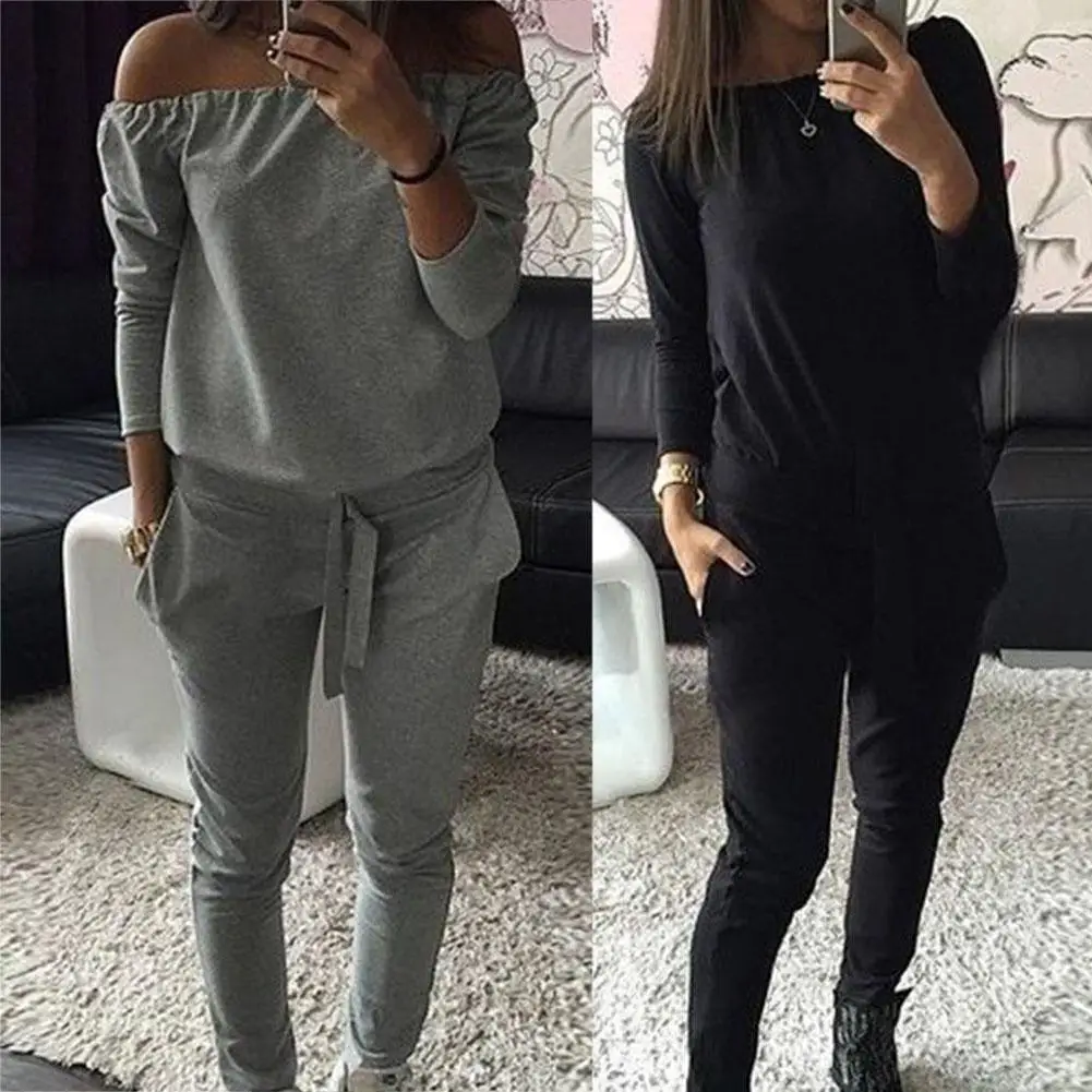 Женский спортивный костюм из двух предметов теплый однотонный свитшот с длинным