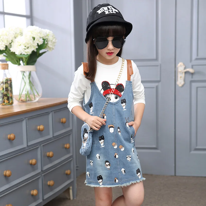 Осеннее платье детская одежда комплект одежды для девочек джинсовое из трех