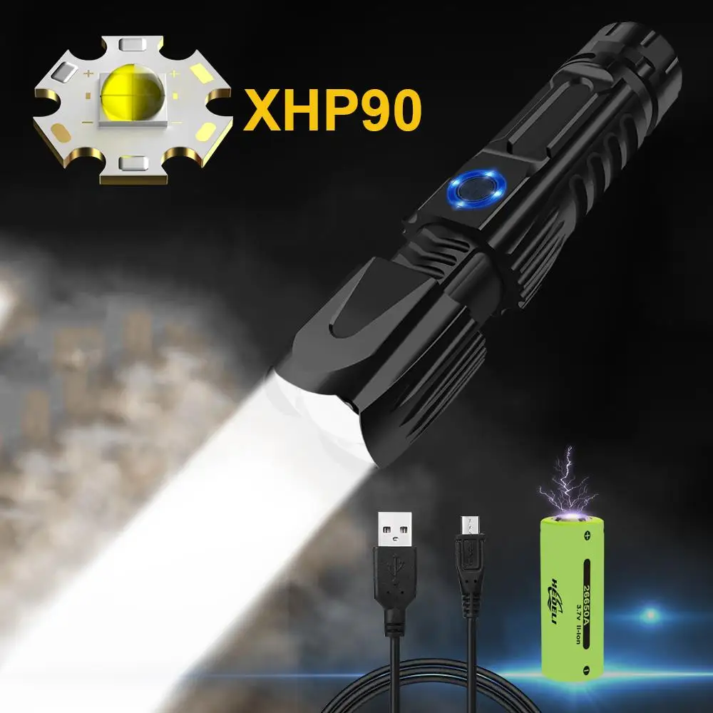 Светодиодный фонарь xhp90 перезаряжаемый мини фонарик с высоким люменом 26650 или