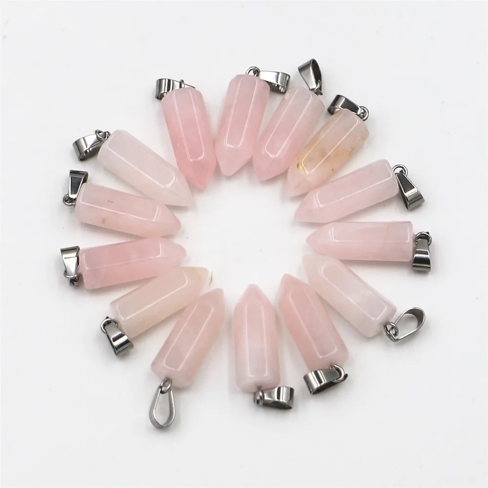 

Fashion High-quality Pink Crystal Winding Bullet Pendant Rose Quartzs Hexagonal Cylindrical Hexagonal Column Pendant