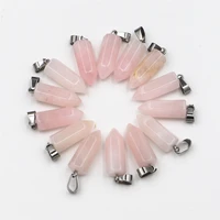 fashion high quality pink crystal winding bullet pendant rose quartzs hexagonal cylindrical hexagonal column pendant