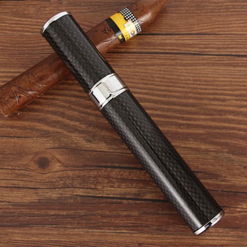 

Carbon Fiber Cigar Tube Holder Hold 1 Cigar Travel Case Cigar Humidor Box Portable Black Metal Tube For COHIBA Cigar