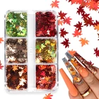 Голографические кленовые листья, украшения для ногтей с блестками, супертонкие осенние листья, набор аксессуаров для ногтей для самостоятельного маникюра, украшения