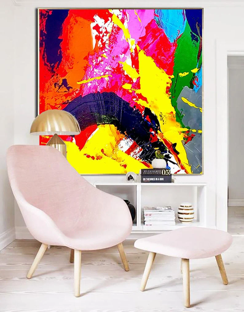 Goede Grote Rood Abstract Wall Art Textured Schilderij Oversize Canvas Modern Wall Art Woonkamer Schilderen Originele Geel Olieverfschilderijen