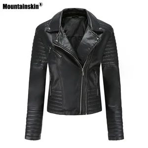 Женская кожаная куртка Mountainskin, повседневная приталенная мотоциклетная куртка из искусственной кожи, на молнии, европейские размеры, MT013, осень