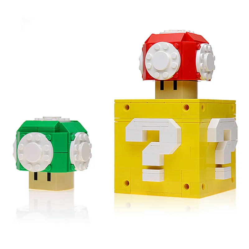 

Cartoon Power Up Mushrooms and Question Mark Box MOC Building Blocks DIY Bricks Kids Enlight Educational Toys for Children Gifts