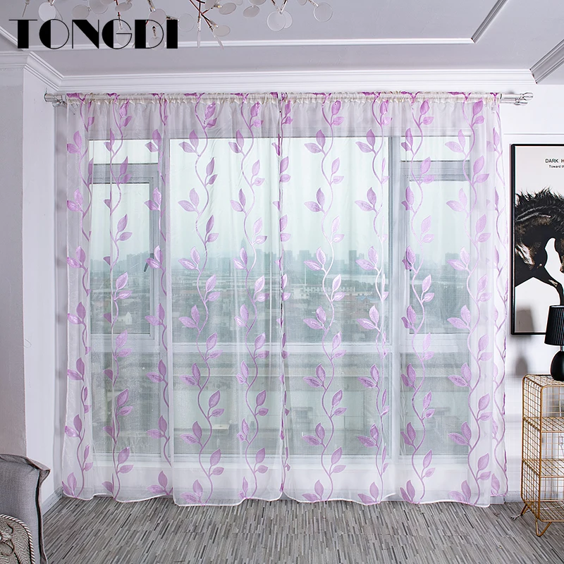 TONGDI белая Тюлевая занавеска с принтом элегантные листья цветочные волны