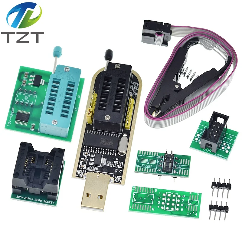 USB-программатор CH341A 24 25 серия EEPROM Flash BIOS + зажим SOIC8 SOP8 + адаптер 1,8 в + Комплект «сделай сам» адаптера SOIC8