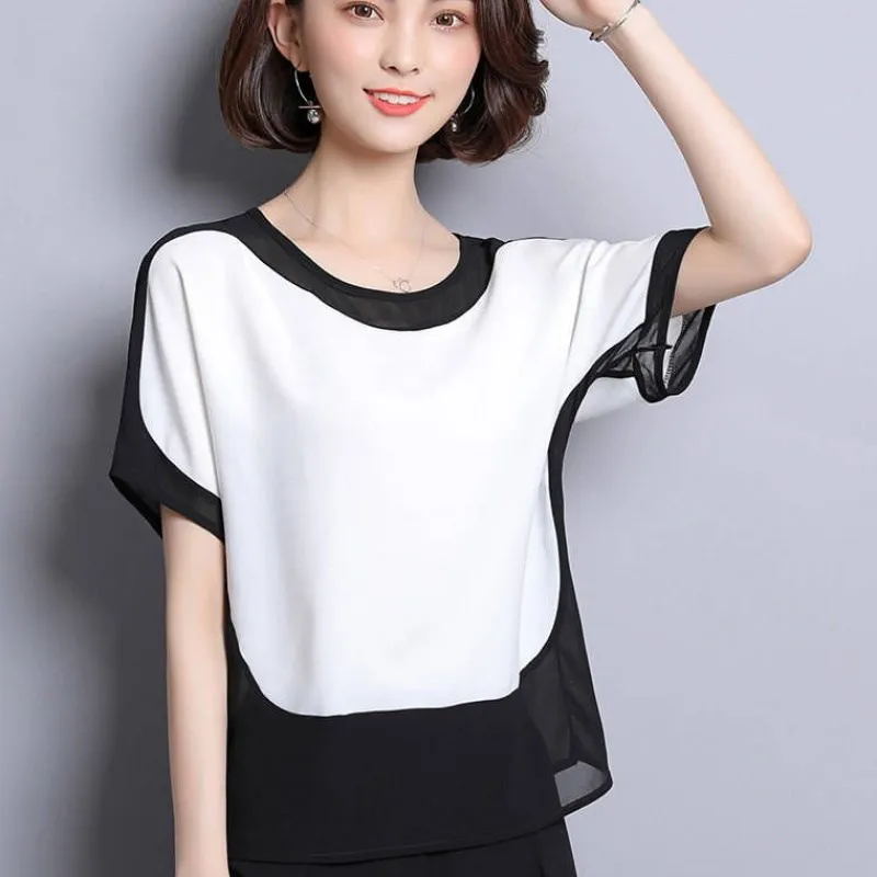 

Hit Color Womens tops and blouses fashion Loose chiffon blouse plus size ladies tops shirts Solid Short O-Neck Batwing Sleeve