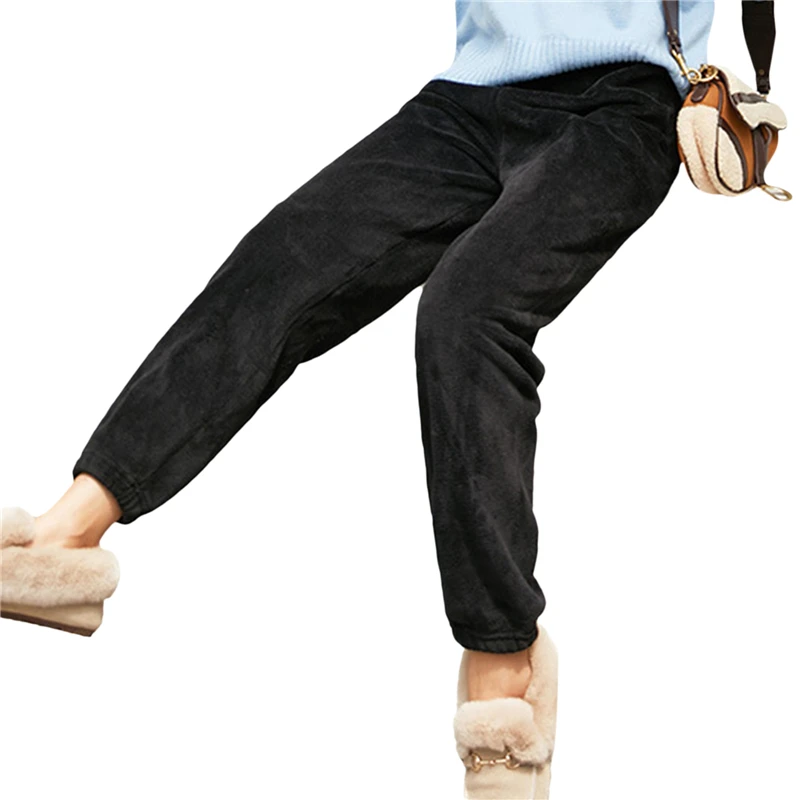 

Autumn Plush Pants Women Casual Elastic Middle Waist Solid Color Warm Outerwear Pants Female Fashion Trousers
