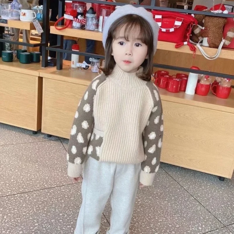 

Новинка, весенне-зимний Повседневный свитер для девочек, детский вязаный пуловер, теплая утепленная одежда с карманами, цвета хаки, красный,...