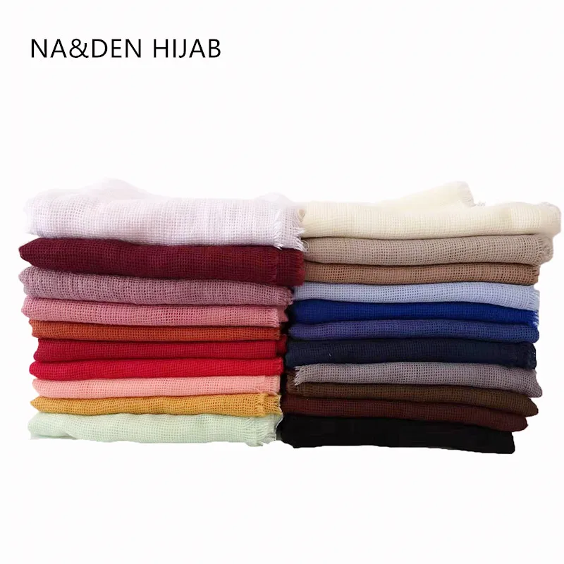 

Горячая Распродажа, Модный зимний шарф, однотонный мусульманский хиджаб с бахромой, женские шарфы, новые банданы, быстрая доставка, 10 шт./пар...