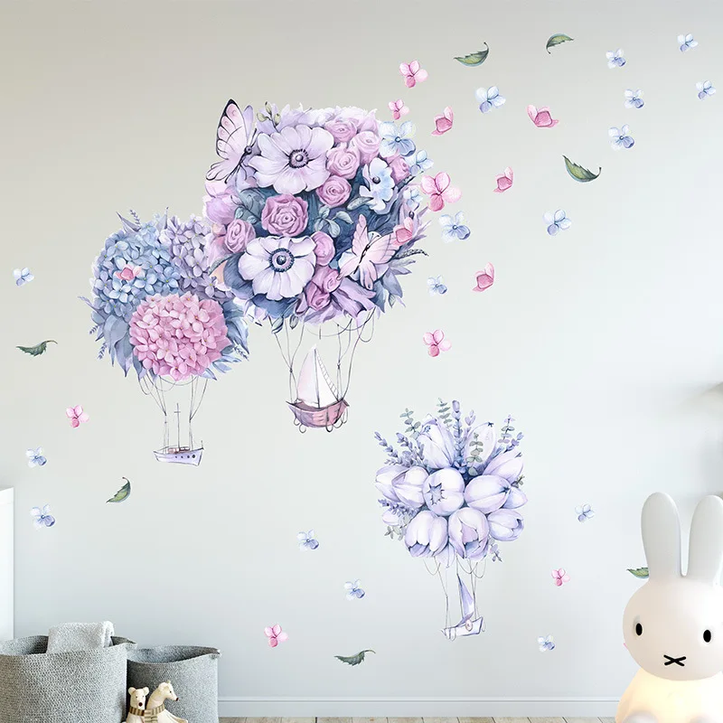 

Purple Flowers Wall Stickers Living Room Bedroom Decoration Aesthetic VSCO Girl Room Decor Butterfiles Self Adhesive Wallpaper