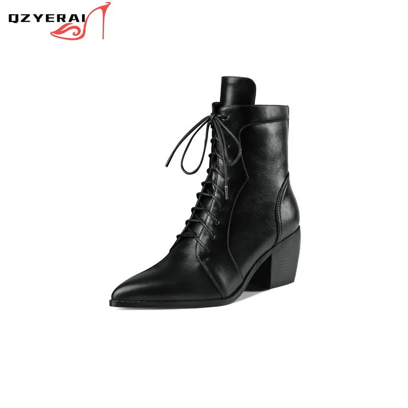 

2021 New Spring/Autumn Women Martin Ankle Boots European Style Lace-up Female Boots Pointed 6.5cm Spike Heels Shoes