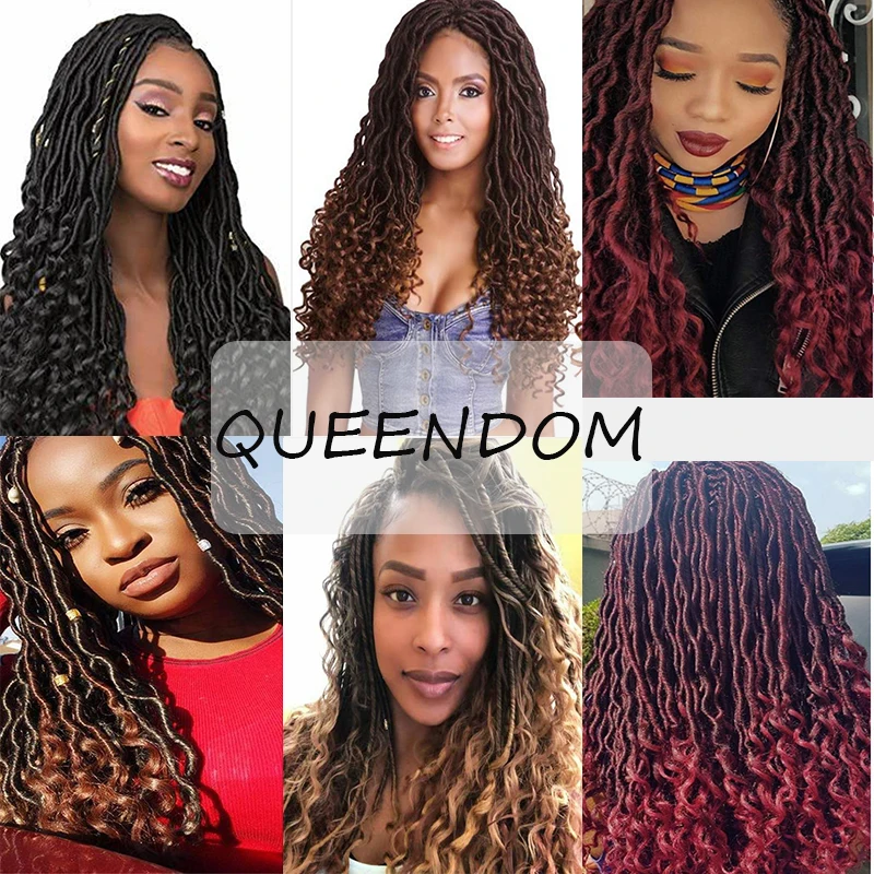 

18 Inch Ombre Goddess Faux Locs Curly Ends Brown Curly Faux Locs Synthetic Natural Crochet Braids Hair Extensions for Afro Women