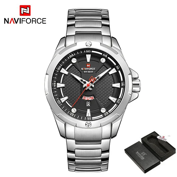 SilverWithBox NAVIFROCE новые роскошные Брендовые мужские часы полностью стальные деловые наручные часы водонепроницаемые кварцевые мужские часы Relogio Masculino - Цвет: SilverWithBox