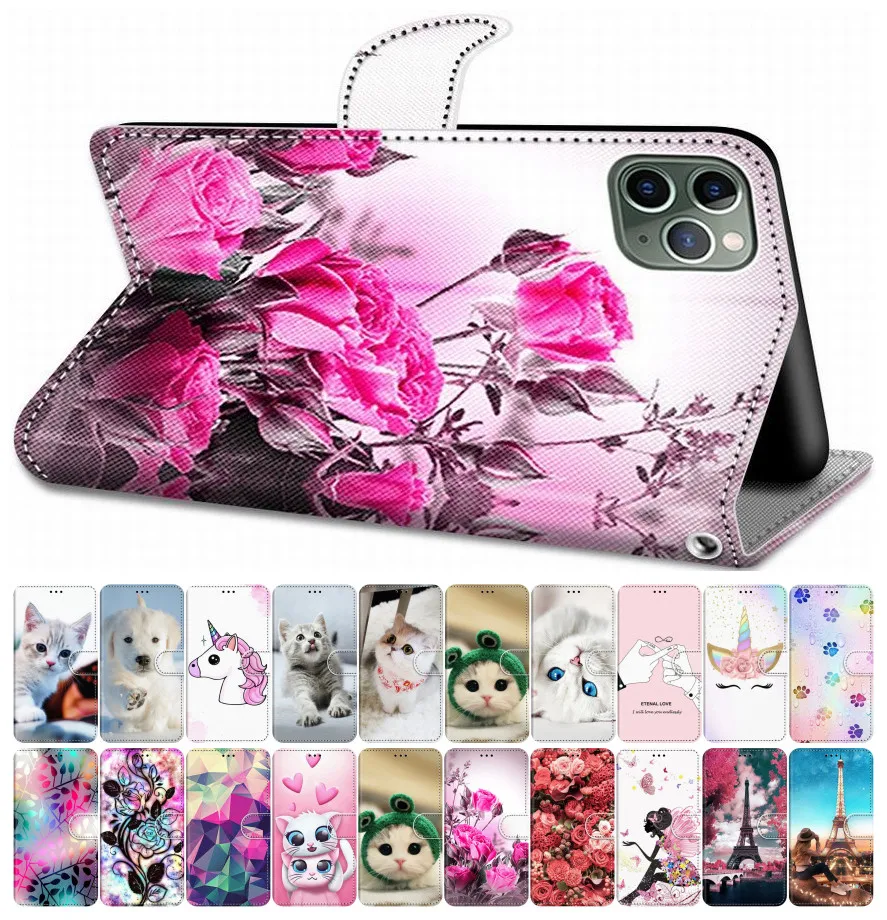 

For Case Huawei P30 Lite P30 Pro Flip Leather Book Cover Phone Case Cute Rose Box Wolf Lion Cat Dog Unicorn Horse Tower DP08F
