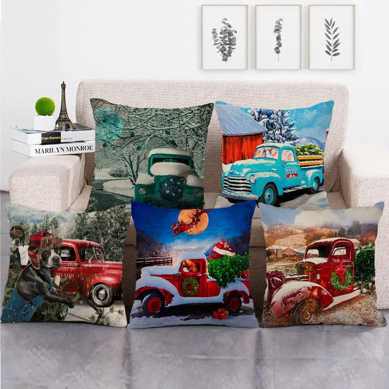 45 см * грузовик в снежном лесу дизайн льняные/Хлопковые чехлы на подушку чехол для