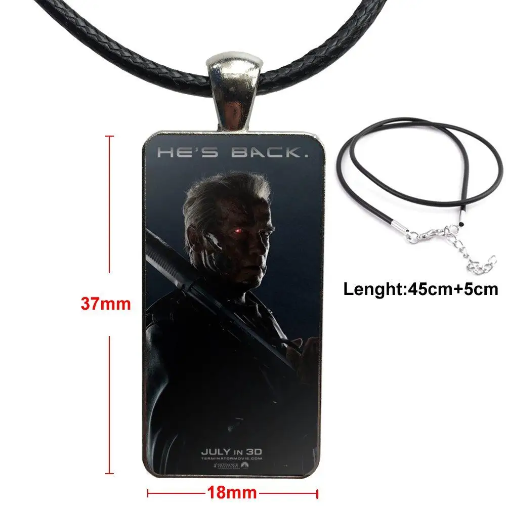 Steel Color Glass Cabochon With Rectangle Shaped Pendant Choker Necklace For Girls Gifts Fashoin Movie Terminator Genisys | Украшения и