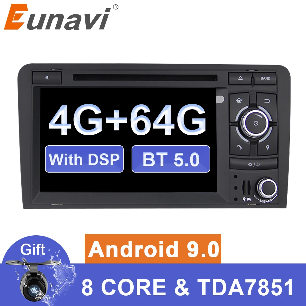 Eunavi 4G 64G DSP Android 9 0 автомобильный dvd для Audi A3 S3 2003-2013 2 din Авто Радио мультимедийный