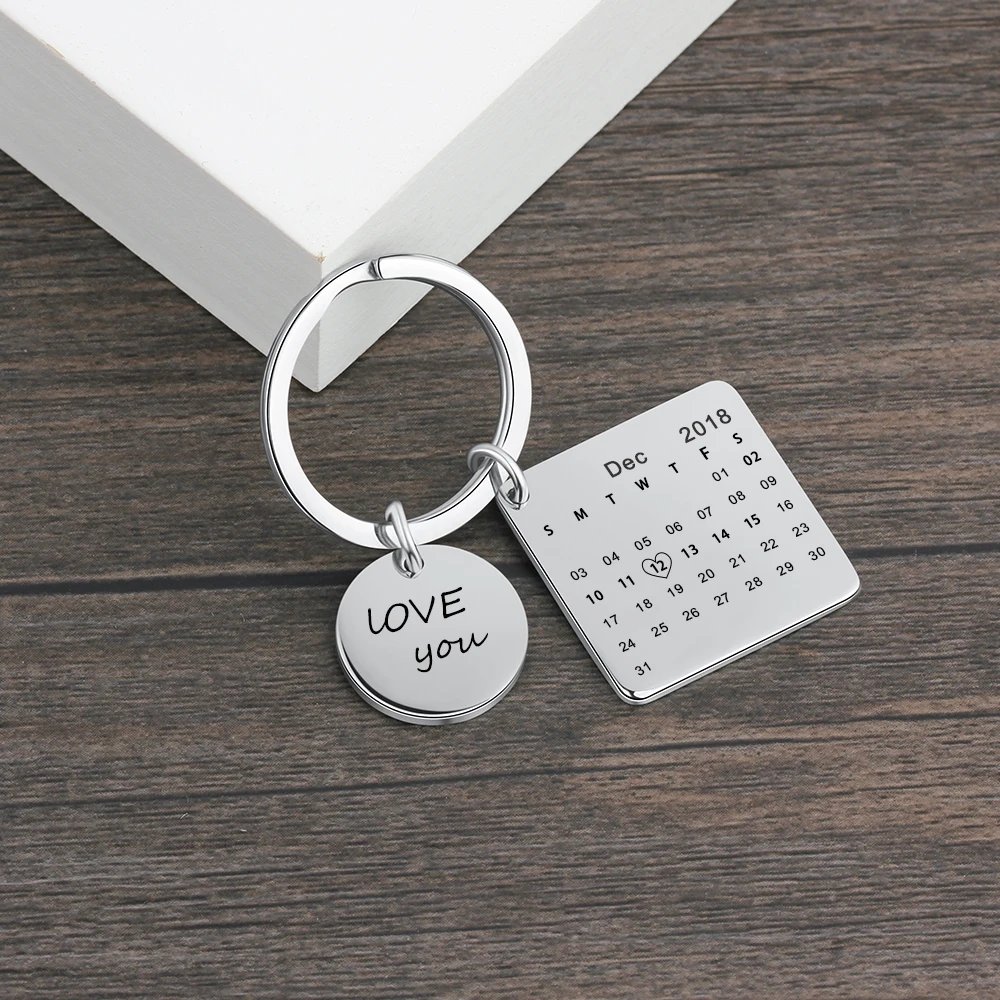

Personalized Calendar Keychain Never Fade Engrave Special Date Stainless Steel Key Ring Custom Jewelry Gifts for Women Men