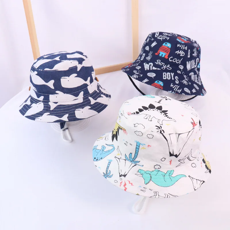 

2021 children's print sunscreen hat multi-size cartoon animal dinosaur pot hat summer sunscreen outdoor beach hat big brim hat