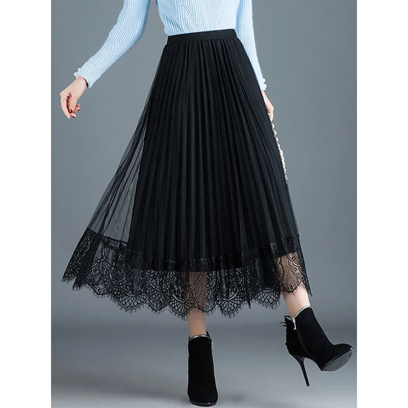 

Кружевная сетчатая юбка 80 см, новинка сезона осень-зима 2021, облегающая трапециевидная юбка с высокой талией, Женский обхват груди приблизит...