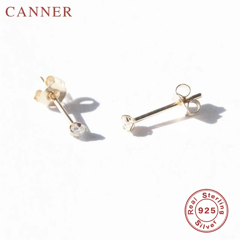 gold 925 пробы серебряные маленькие круглые Фианит, циркон, кристалл, серьги со шпилькой, для Для женщин золото серьги для свадьбы, помолвки, пирсинг, ювелирное изделие в подарок - Окраска металла: gold