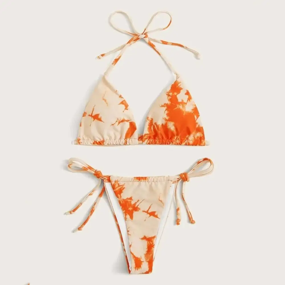 

Tie-Dye Bikini Fashion 2020 Women's Sexy Tie-Dye Lace Up High Cut Leg Halter Bikini Set Two Piece Swimsuit