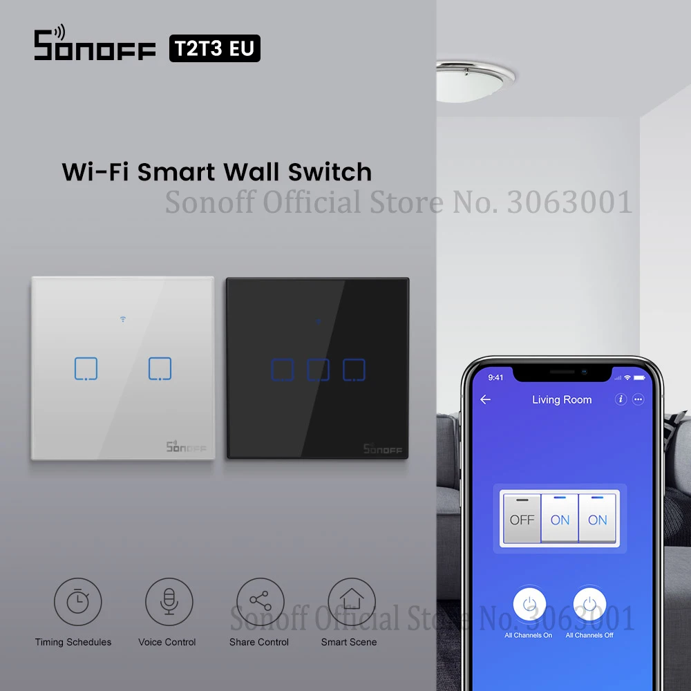 SONOFF T2 T3 черный ЕС Wifi выключатель света Смарт настенные сенсорные переключатели