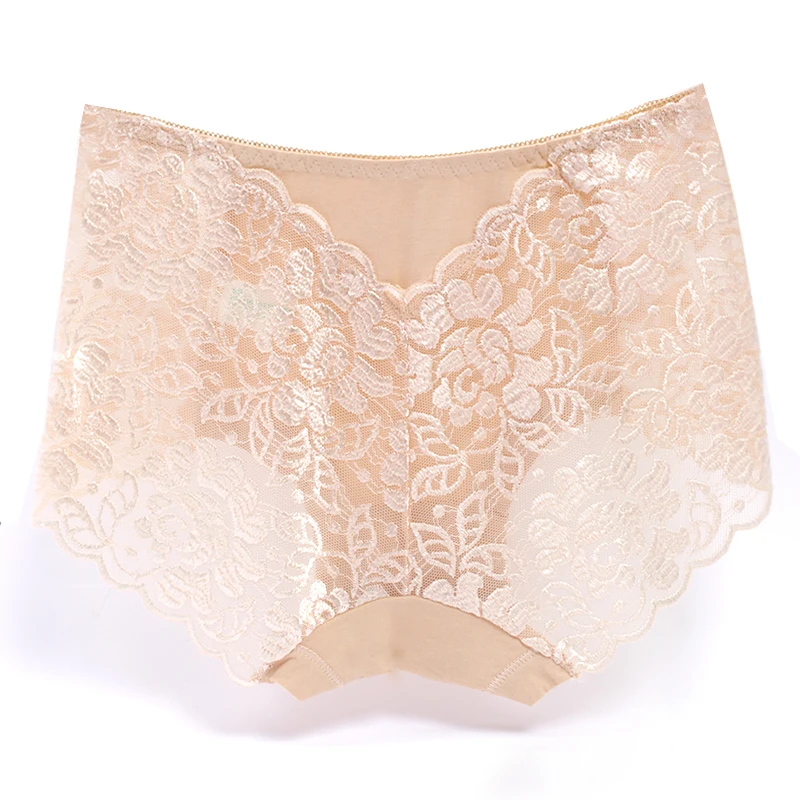 Beige Briefs Сексуальное женское нижнее белье, Прозрачное нижнее белье, большие кружевные трусики размера плюс трусы со средней посадкой, женские модные трусы XXXL - Цвет: Beige Briefs