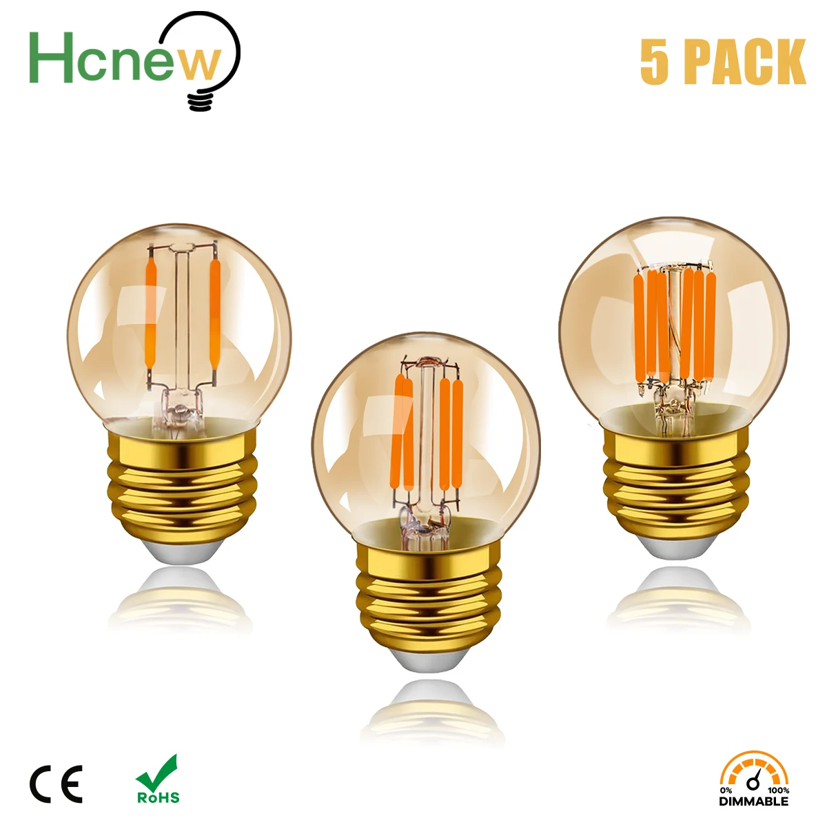 5PCS Led Dimmable Bulb G40 E27 220V Led Fimament Gold Globe Lamp 1W 2W 3W 2200K E26 110V Edison String Lights for House