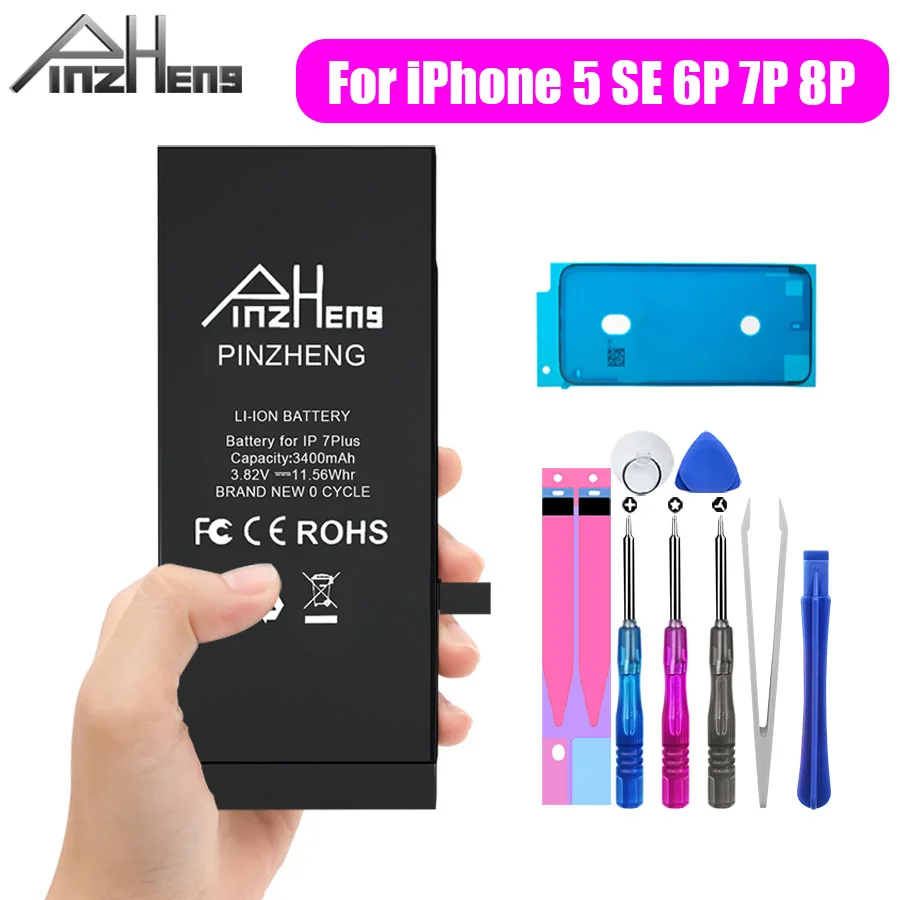 

Аккумулятор высокой емкости PINZHENG 3400 мАч для iPhone 5 SE 6 7 8 Plus, Сменный аккумулятор для iPhone 6 7 8 Plus, батареи для телефонов